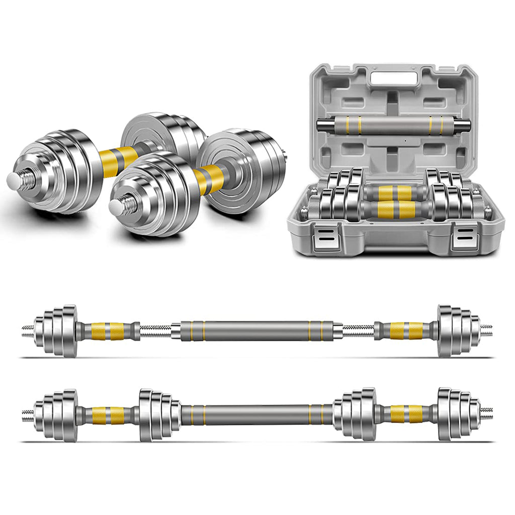 PHOEROS Adjustable Dumbbell Set 44/66/88 LBS - 3-in-1 Barbell & Dumbbells, Steel Weights for Home Gym