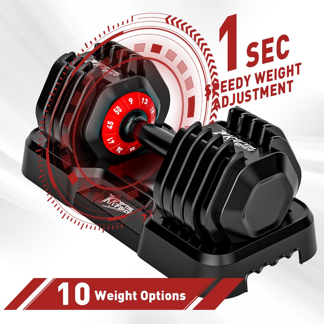 KRYPTAL FORCE Adjustable Dumbbell Set 100lbs - 10-in-1 Fast-Adjust Weight Set for Home Gym