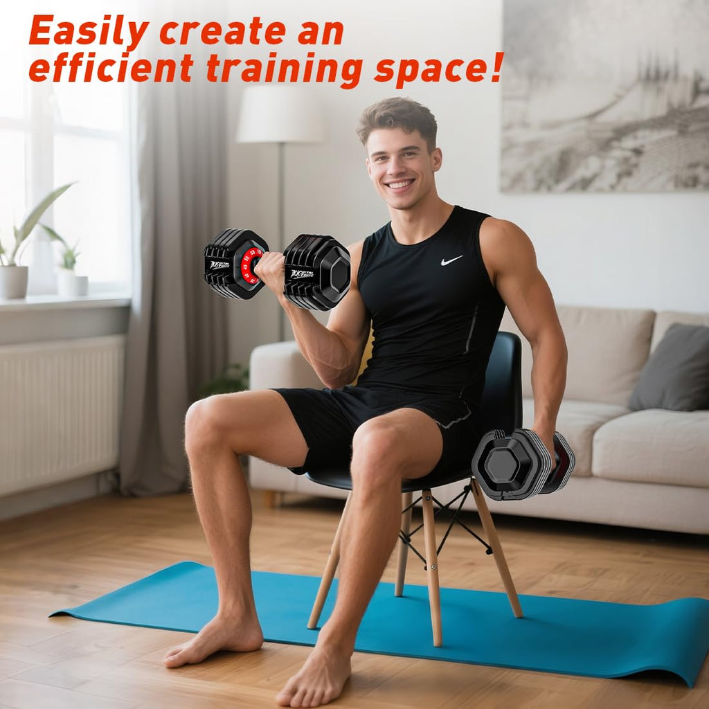 KRYPTAL FORCE Adjustable Dumbbell Set 100lbs - 10-in-1 Fast-Adjust Weight Set for Home Gym