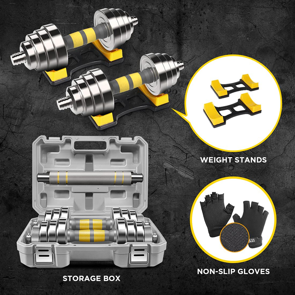 PHOEROS Adjustable Dumbbell Set 44/66/88 LBS - 3-in-1 Barbell & Dumbbells, Steel Weights for Home Gym