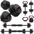 FITPLAM 70lbs Adjustable Dumbbell Set – 5-in-1 Home Gym with Dual-Lock Nuts, Barbell, Kettlebell, Push-Up Stand