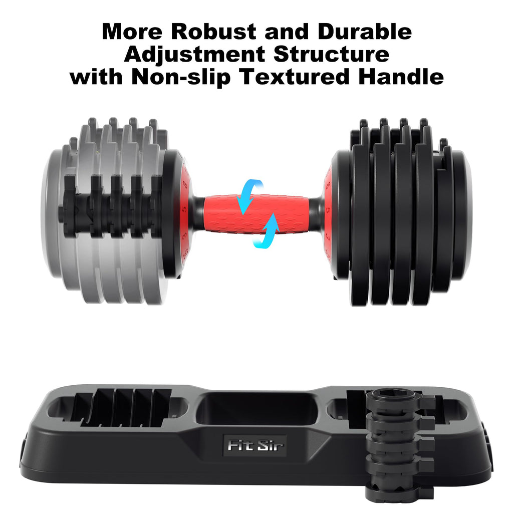 Fit Sir Adjustable Dumbbell Set 10-in-1 25LB Pair - Fast Adjust with Safety Lock & Storage Tray