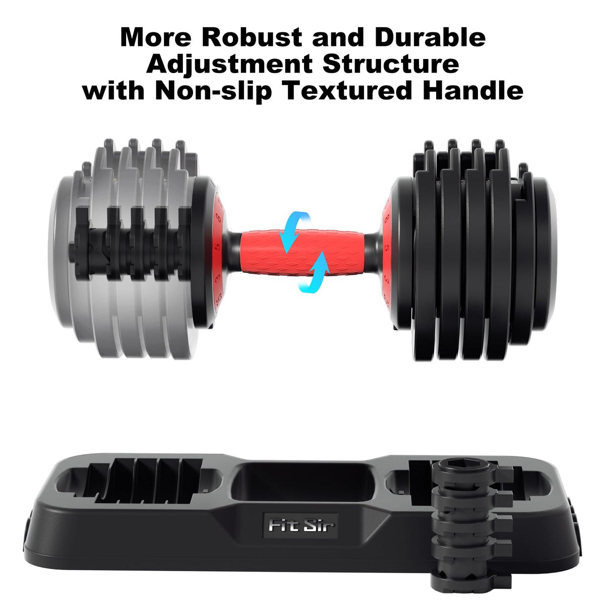 Fit Sir Adjustable Dumbbell Set 10-in-1 25LB Pair - Fast Adjust with Safety Lock & Storage Tray