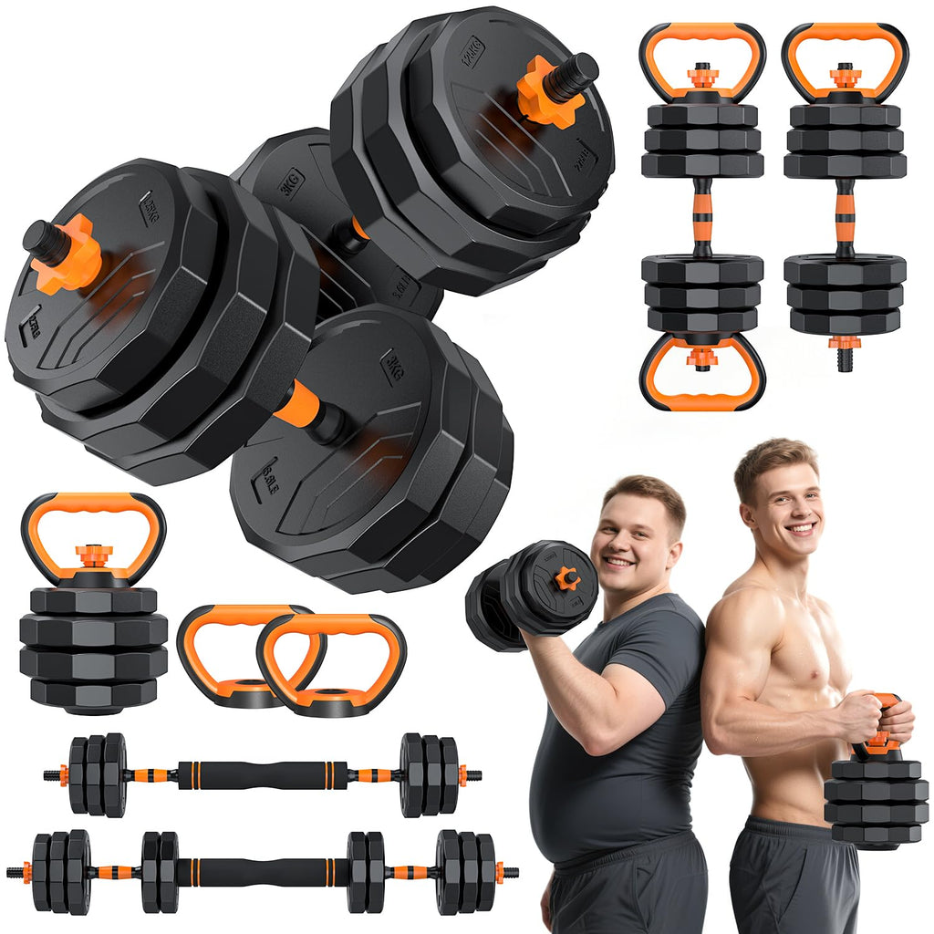 TYRSEN 5-in-1 Adjustable Dumbbells 88lbs - Barbell, Kettlebell, Push-Up Stand - Home Gym Weight Set