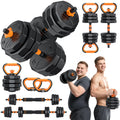 TYRSEN 5-in-1 Adjustable Dumbbells 88lbs - Barbell, Kettlebell, Push-Up Stand - Home Gym Weight Set