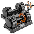 ERUZNDVK 25lb Adjustable Dumbbell Set - 5-in-1 Quick-Dial Free Weights with Non-Slip Handle & Storage Base, Pair