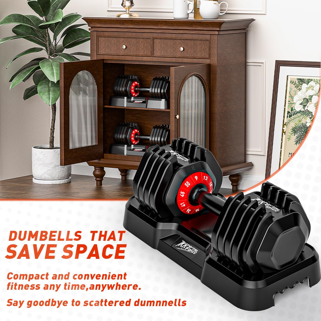 KRYPTAL FORCE Adjustable Dumbbell Set 100lbs - 10-in-1 Fast-Adjust Weight Set for Home Gym