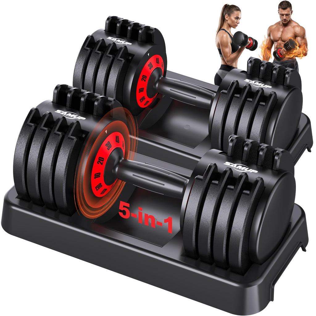 Adjustable Dumbbell Set 100LBS Total (2x50lbs) - 5-in-1 Quick Dial Weight Set with Storage Box & Anti-Slip Grip