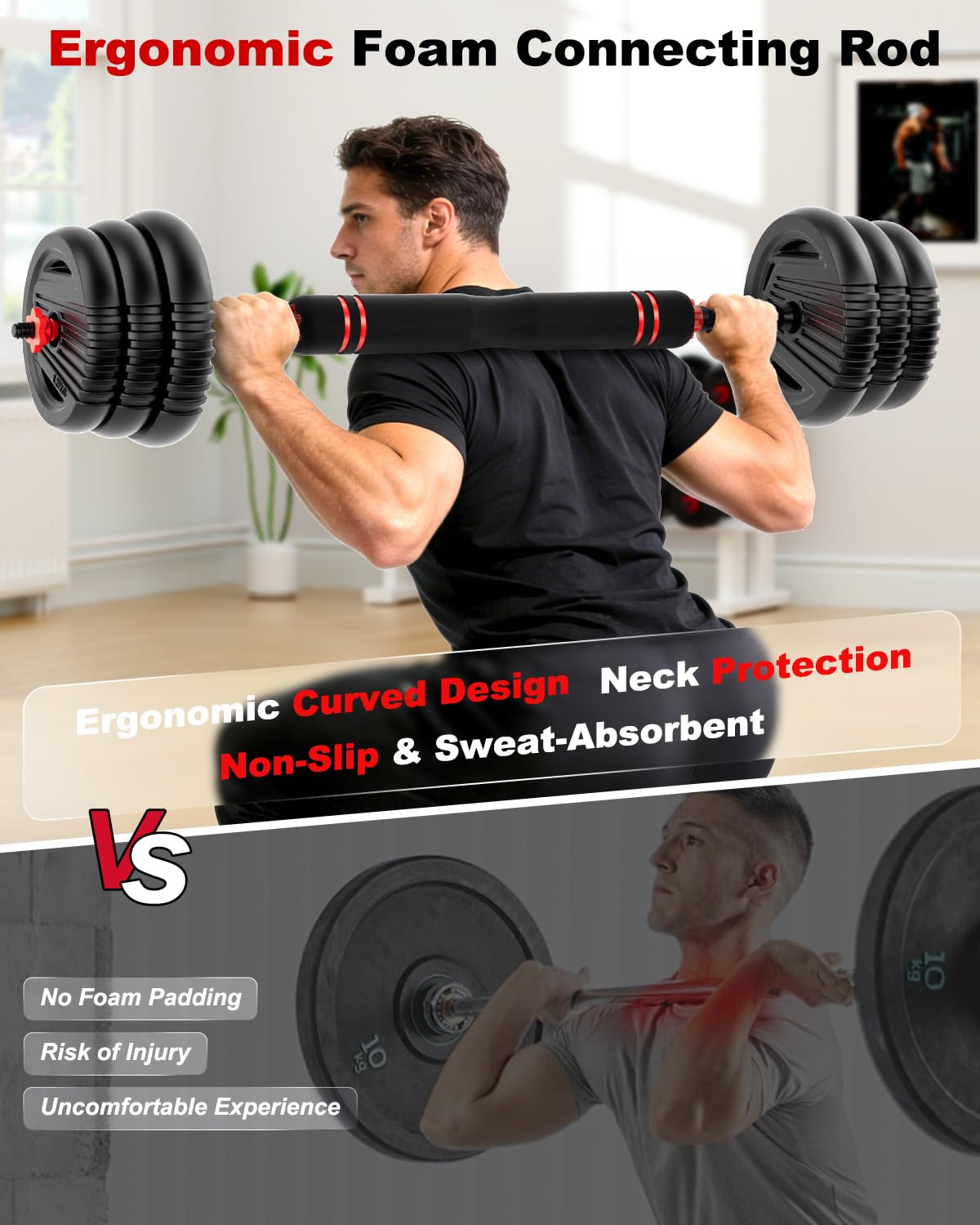 UNNMIIY Adjustable Dumbbells 20/30/45/70/90lbs 5-in-1 Multifunctional Free Weight Set with Barbell Kit