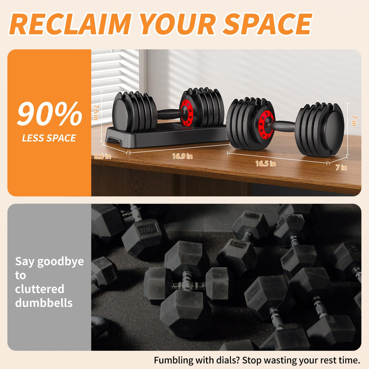 Adjustable Dumbbell Set 100LBS Total (2x50lbs) - 5-in-1 Quick Dial Weight Set with Storage Box & Anti-Slip Grip