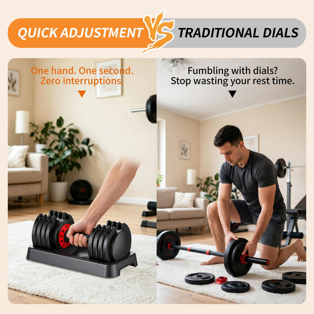 Adjustable Dumbbell Set 100LBS Total (2x50lbs) - 5-in-1 Quick Dial Weight Set with Storage Box & Anti-Slip Grip