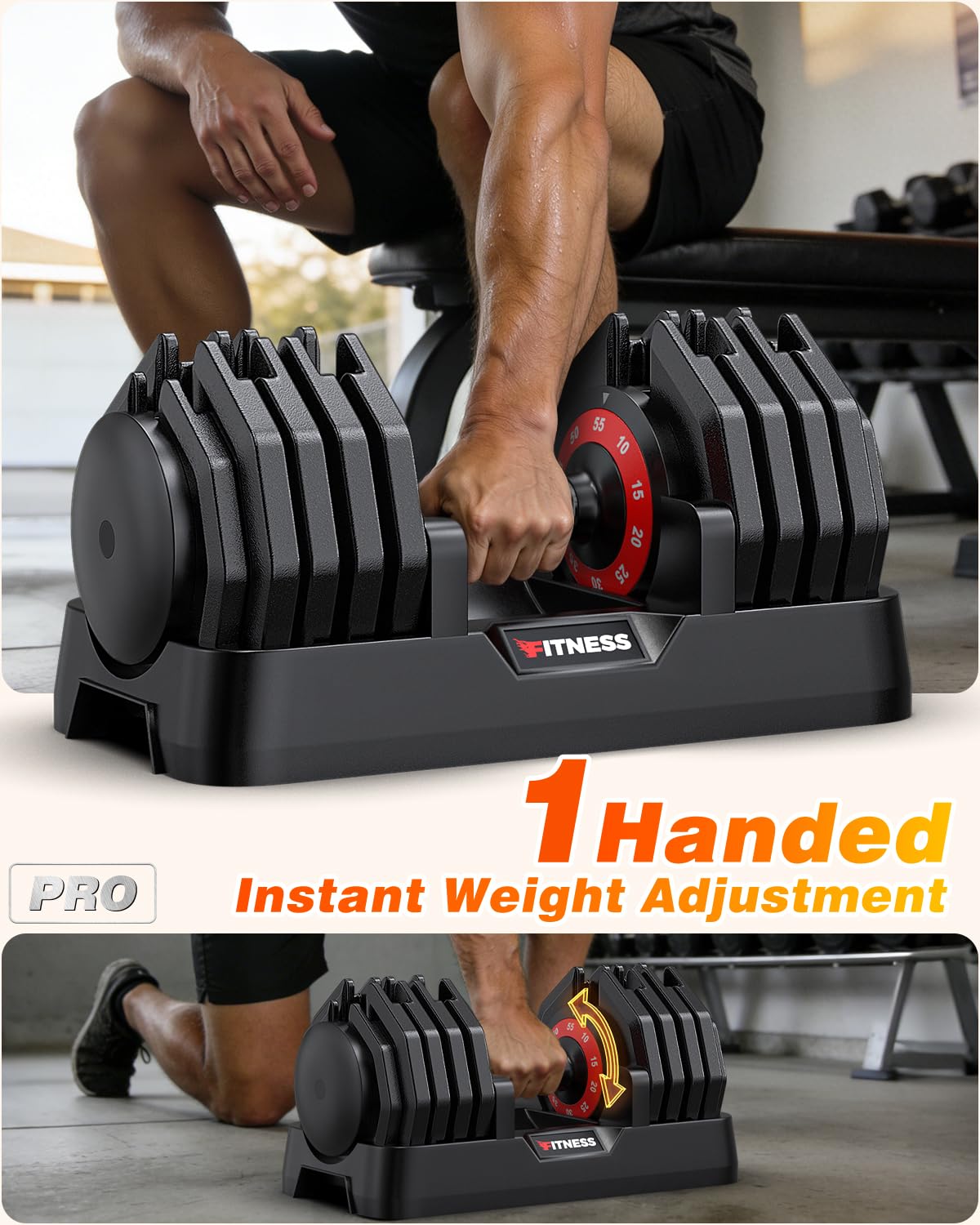 Rendpas Adjustable Dumbbells 55lbs Pair – 10-in-1 Home Gym Weight Set with Knurled Steel Handle