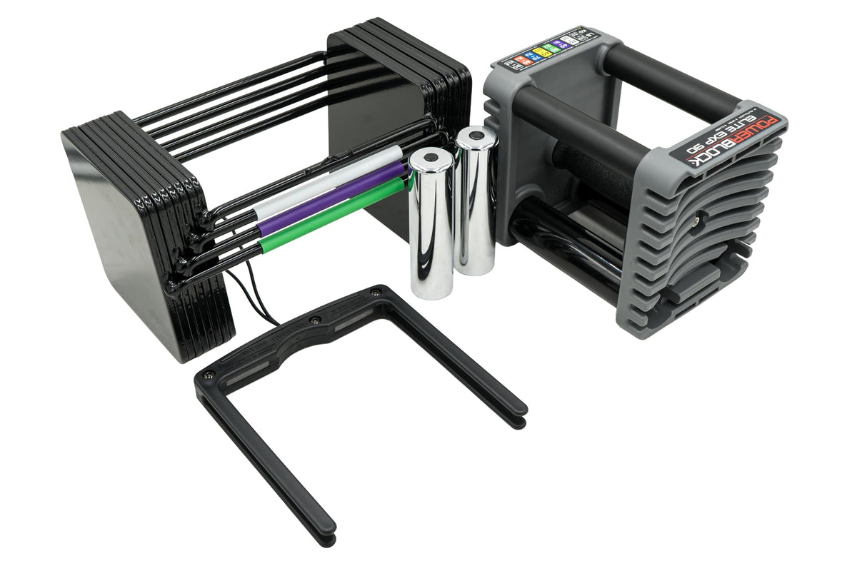 PowerBlock Elite EXP Adjustable Dumbbells 5-50 lbs - Compact Weight Set, Expandable to 90 lbs, Sold in Pairs