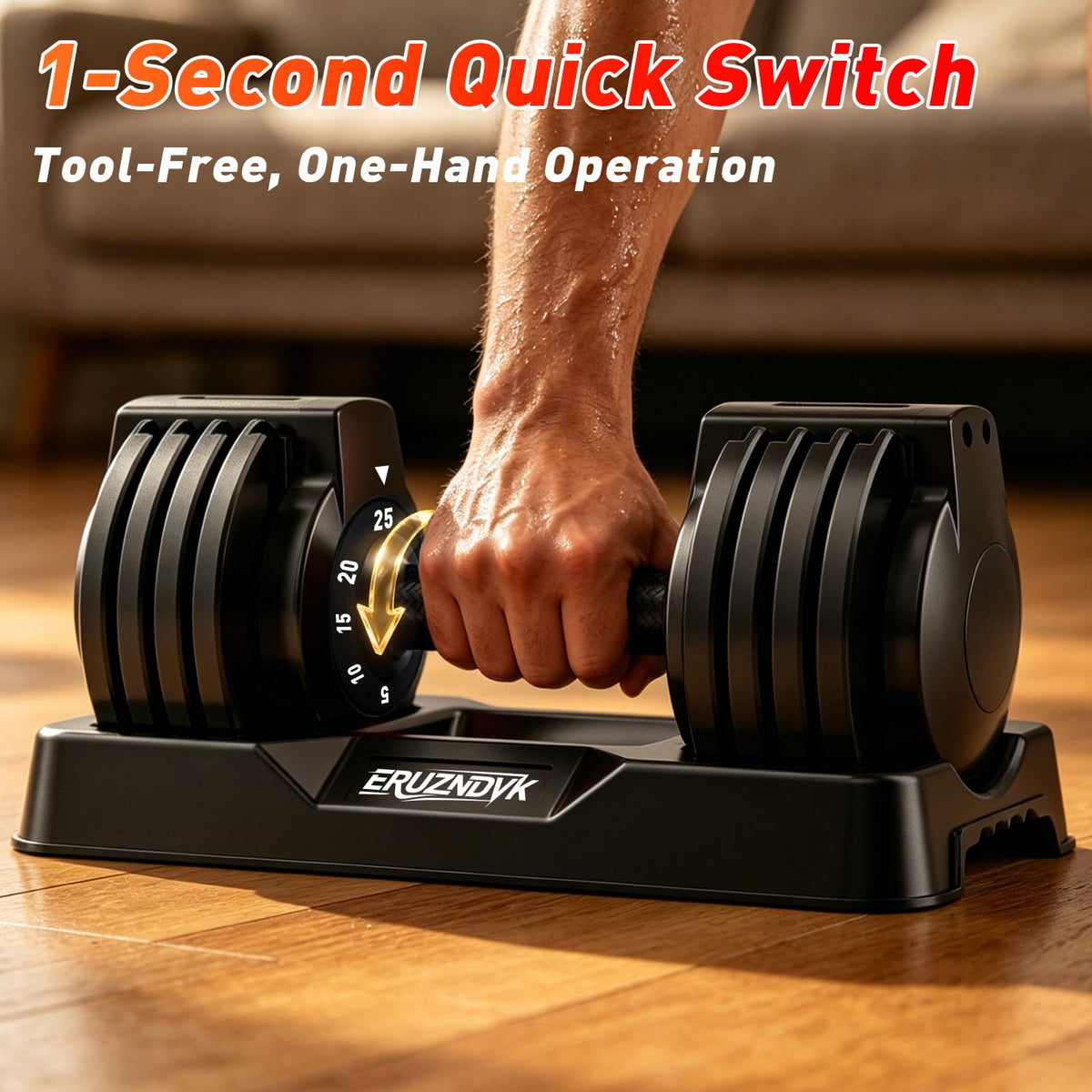 ERUZNDVK 25lb Adjustable Dumbbell Set - 5-in-1 Quick-Dial Free Weights with Non-Slip Handle & Storage Base, Pair