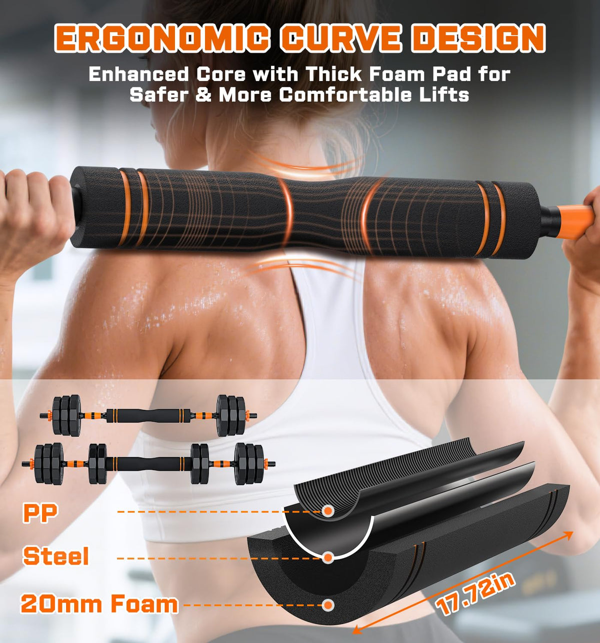 TYRSEN 5-in-1 Adjustable Dumbbells 88lbs - Barbell, Kettlebell, Push-Up Stand - Home Gym Weight Set