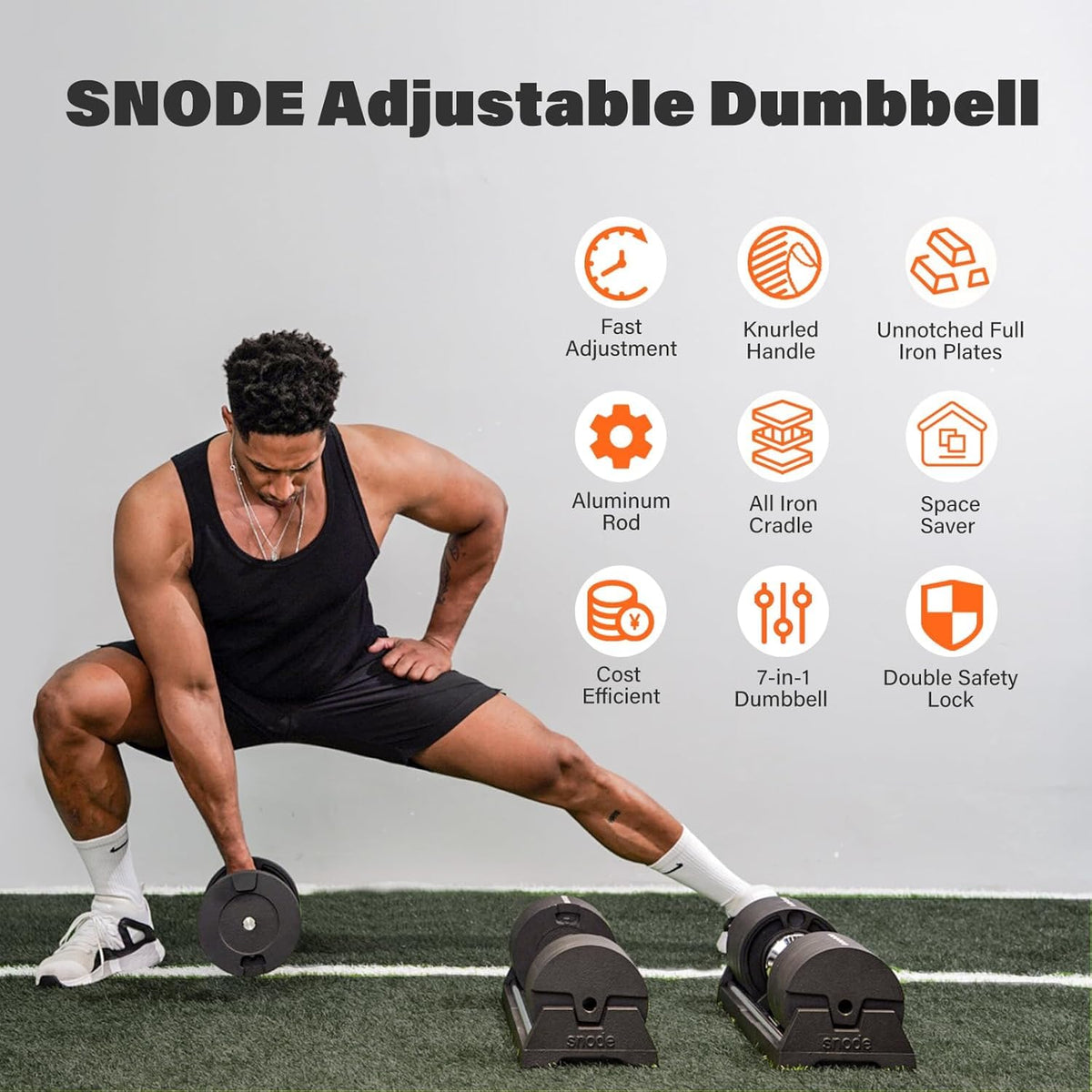 Snode AD80 Cast Iron Adjustable Dumbbells - 10-80 lb Per Dumbbell, Drop-Proof Design, Home Gym Pair