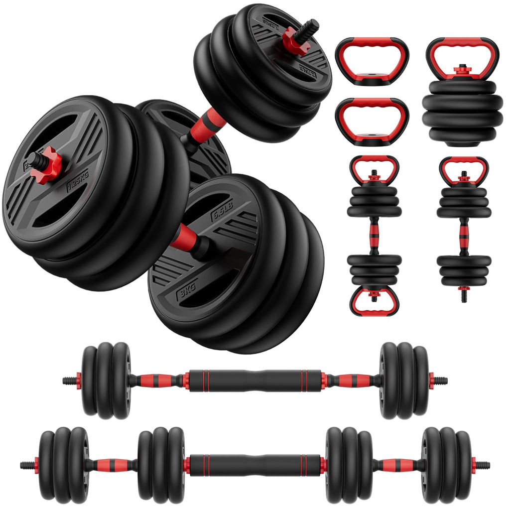 Cvonte Adjustable Dumbbell Set 45lbs - 5-in-1 Free Weight Set with Barbell, Kettlebells, Push-Up Stand & Double Lock