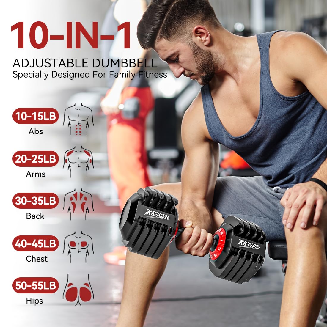 KRYPTAL FORCE Adjustable Dumbbell Set 100lbs - 10-in-1 Fast-Adjust Weight Set for Home Gym