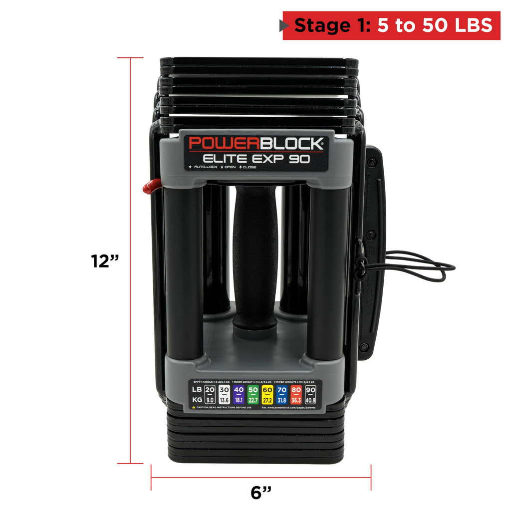 PowerBlock Elite EXP Adjustable Dumbbells 5-50 lbs - Compact Weight Set, Expandable to 90 lbs, Sold in Pairs