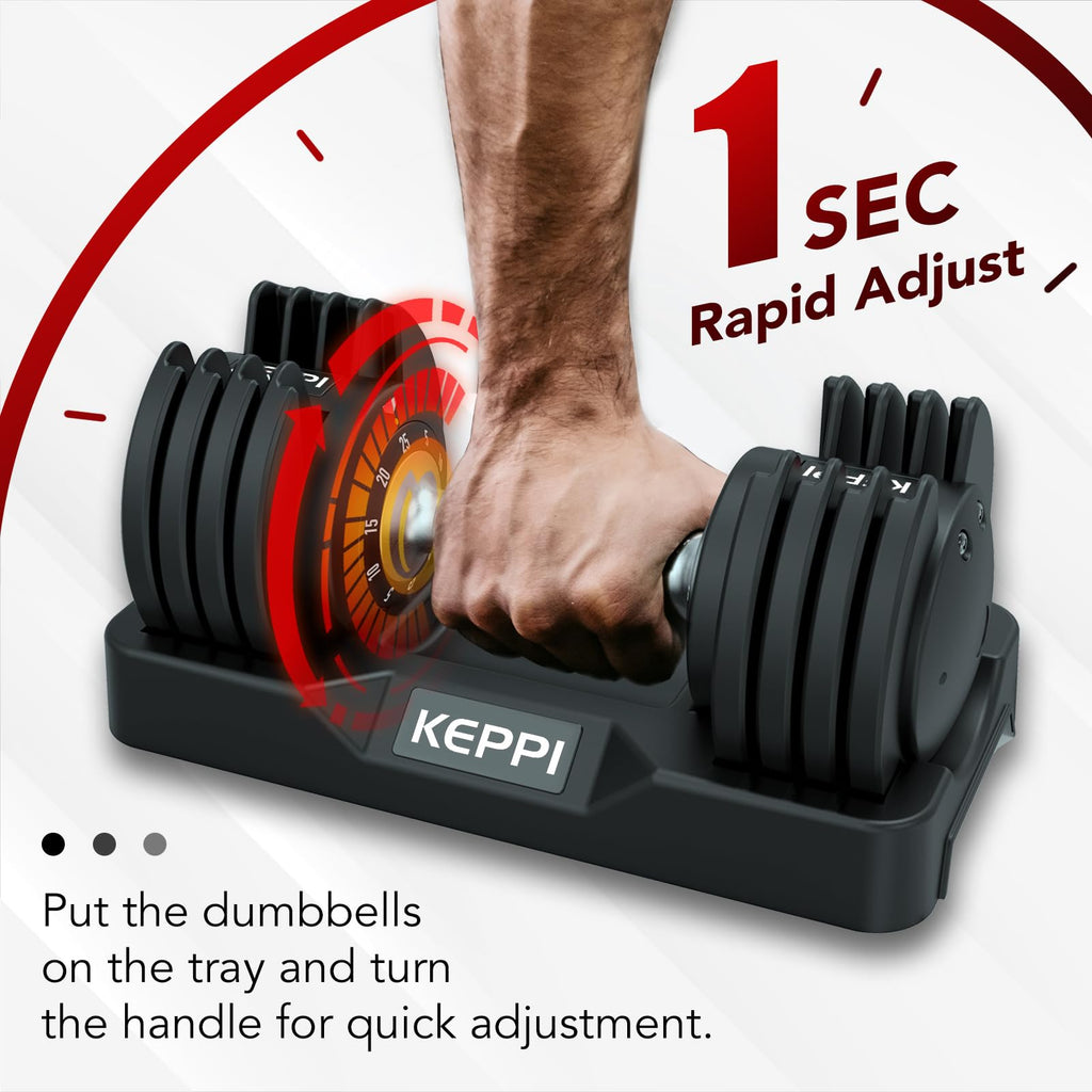 Keppi Adjustable Dumbbells Set of 2, 5-25 lbs Quick Adjust Weights for Home Gym Workout