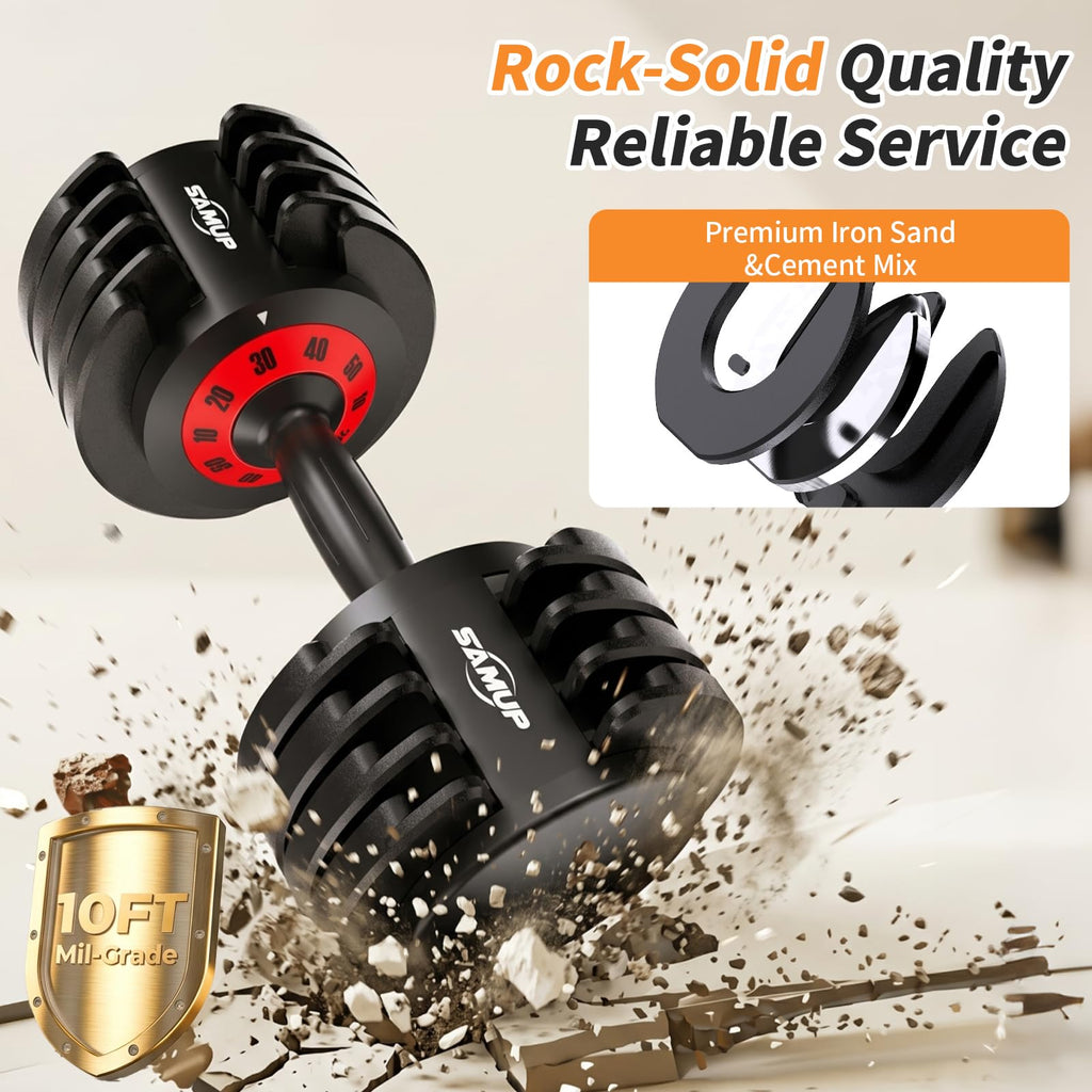 Adjustable Dumbbell Set 100LBS Total (2x50lbs) - 5-in-1 Quick Dial Weight Set with Storage Box & Anti-Slip Grip