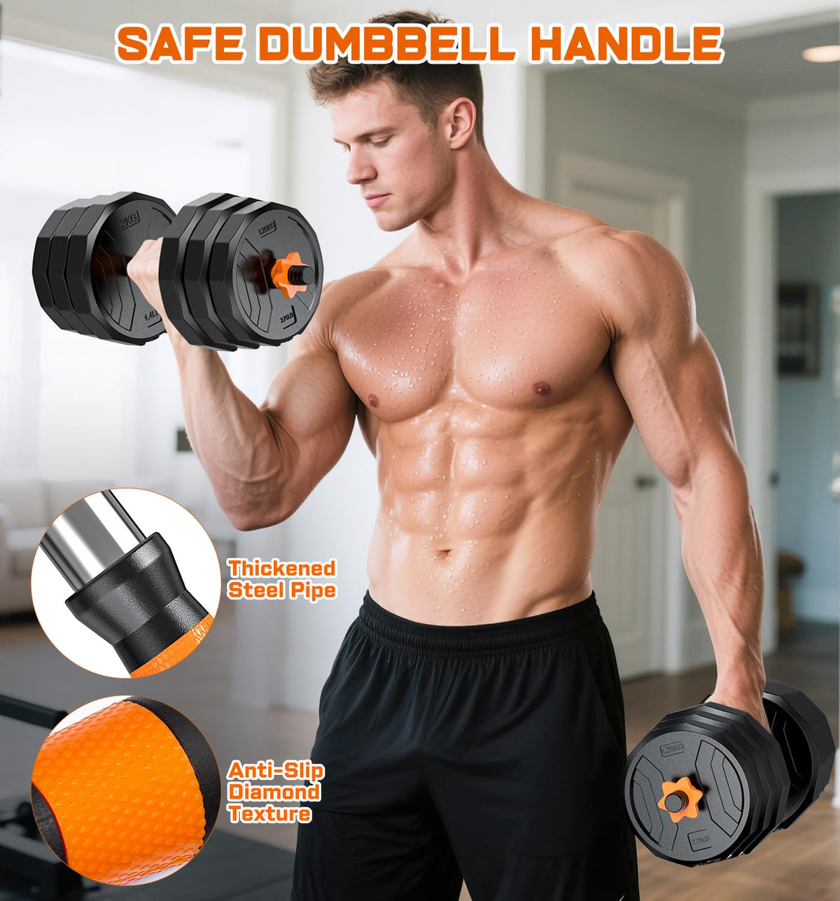TYRSEN 5-in-1 Adjustable Dumbbells 88lbs - Barbell, Kettlebell, Push-Up Stand - Home Gym Weight Set