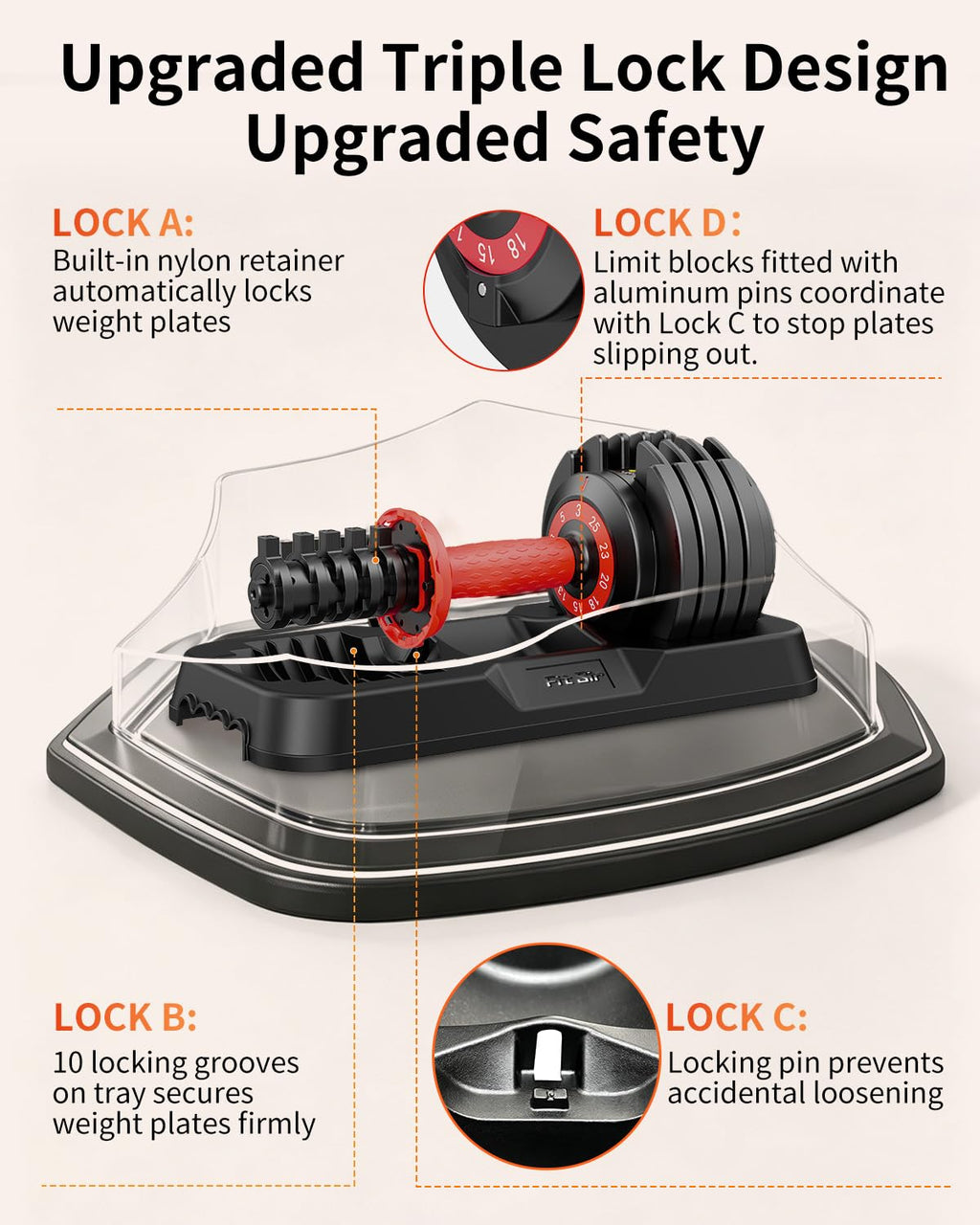 Fit Sir Adjustable Dumbbell Set 10-in-1 25LB Pair - Fast Adjust with Safety Lock & Storage Tray