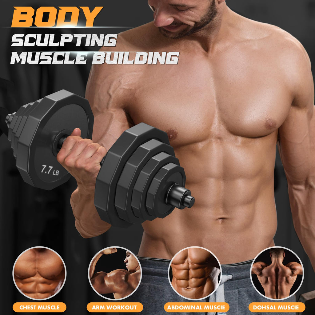 KISS GOLD Adjustable Dumbbells Set 22-88 lbs, Solid Steel Barbell Free Weight Set for Home Gym