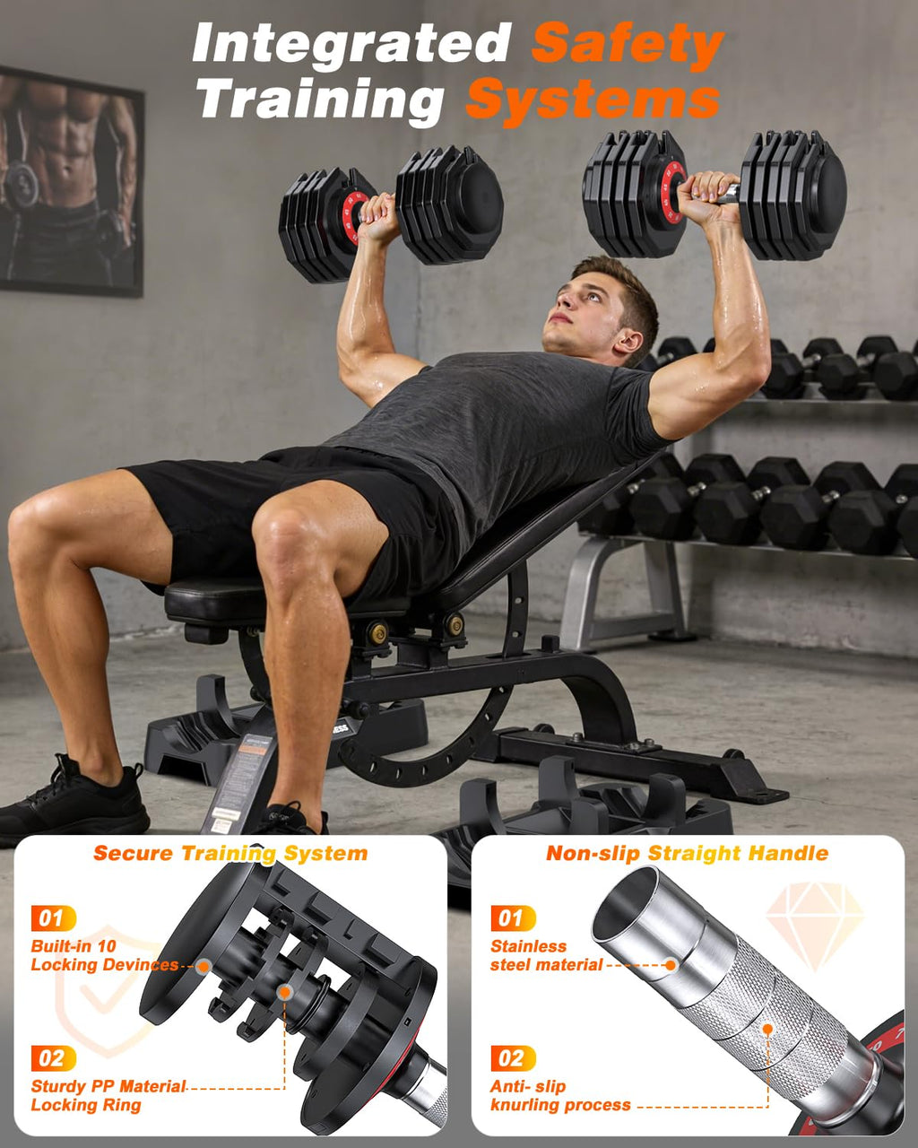 Rendpas Adjustable Dumbbells 55lbs Pair – 10-in-1 Home Gym Weight Set with Knurled Steel Handle