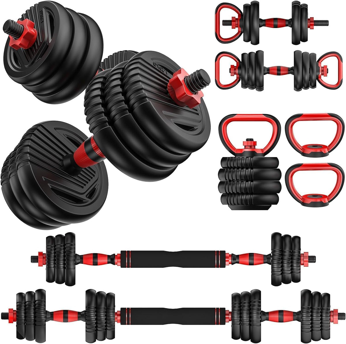 UNNMIIY Adjustable Dumbbells 20/30/45/70/90lbs 5-in-1 Multifunctional Free Weight Set with Barbell Kit