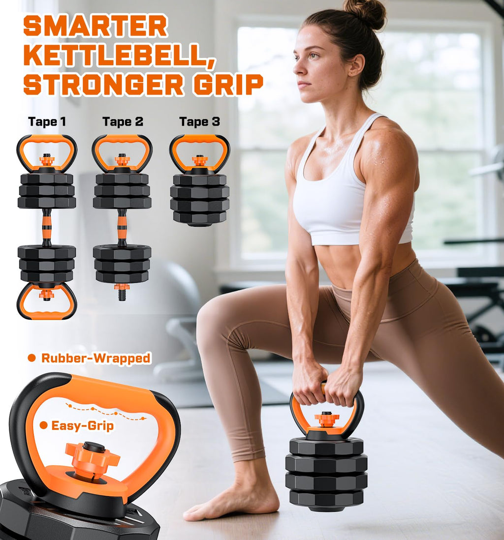 TYRSEN 5-in-1 Adjustable Dumbbells 88lbs - Barbell, Kettlebell, Push-Up Stand - Home Gym Weight Set