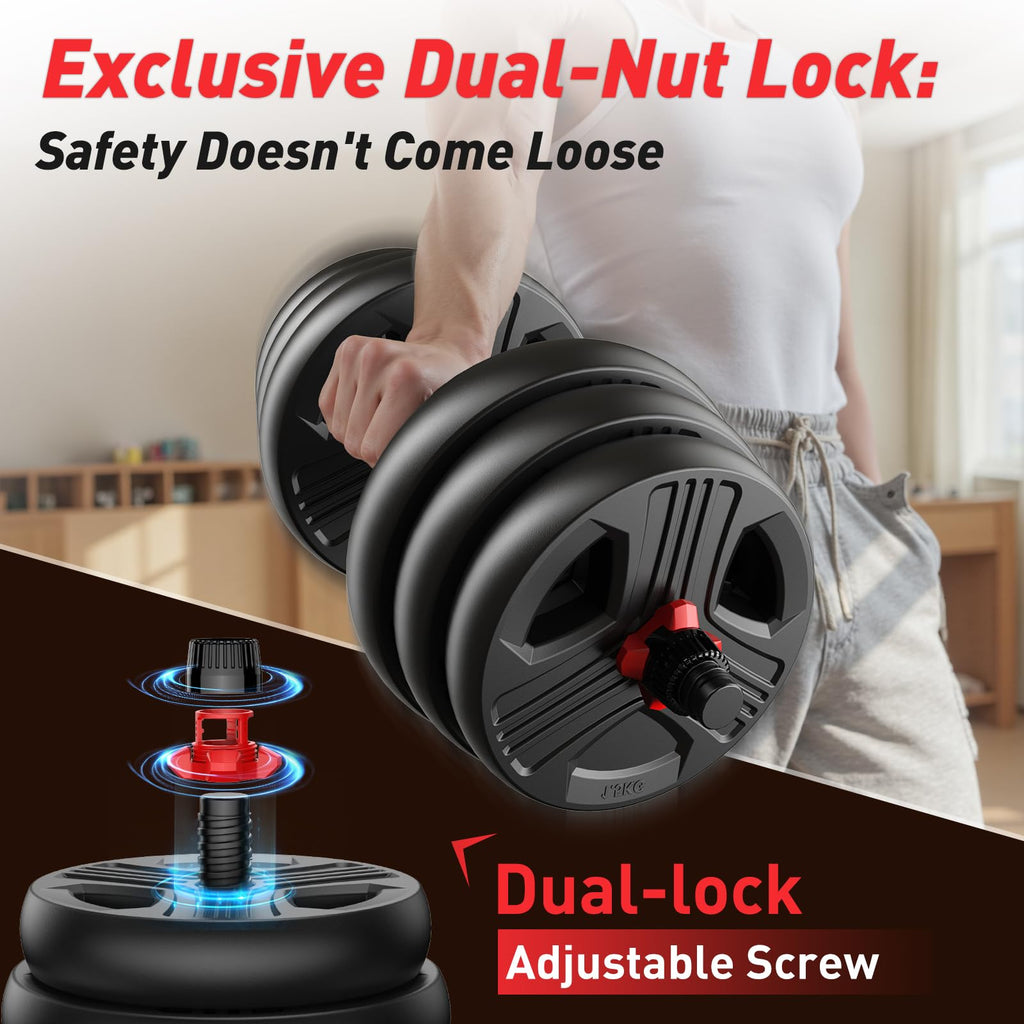 FITPLAM 90lbs Adjustable Dumbbell Set – 5-in-1 Home Workout System, Dual-Lock Design, Barbell & Kettlebell Modes