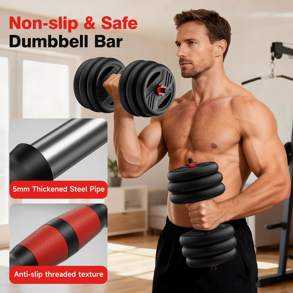 Cvonte Adjustable Dumbbell Set 45lbs - 5-in-1 Free Weight Set with Barbell, Kettlebells, Push-Up Stand & Double Lock