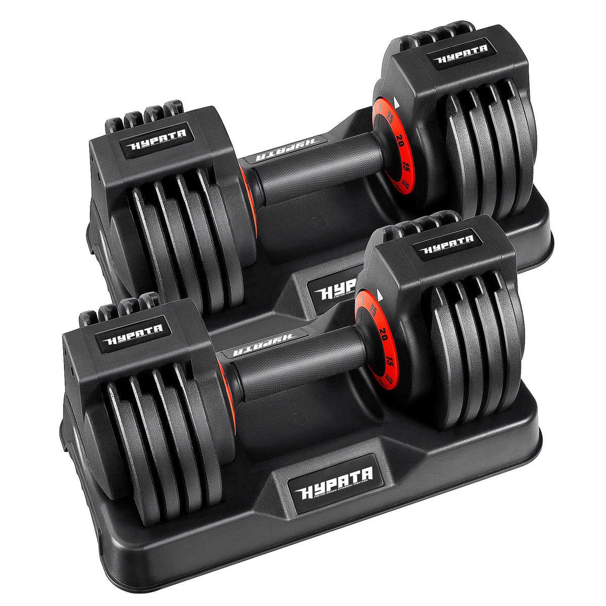 HYPATA 25 lbs Pair Adjustable Dumbbell Set with Tray - 5-in-1 Fast Weight Adjustment for Home Gym