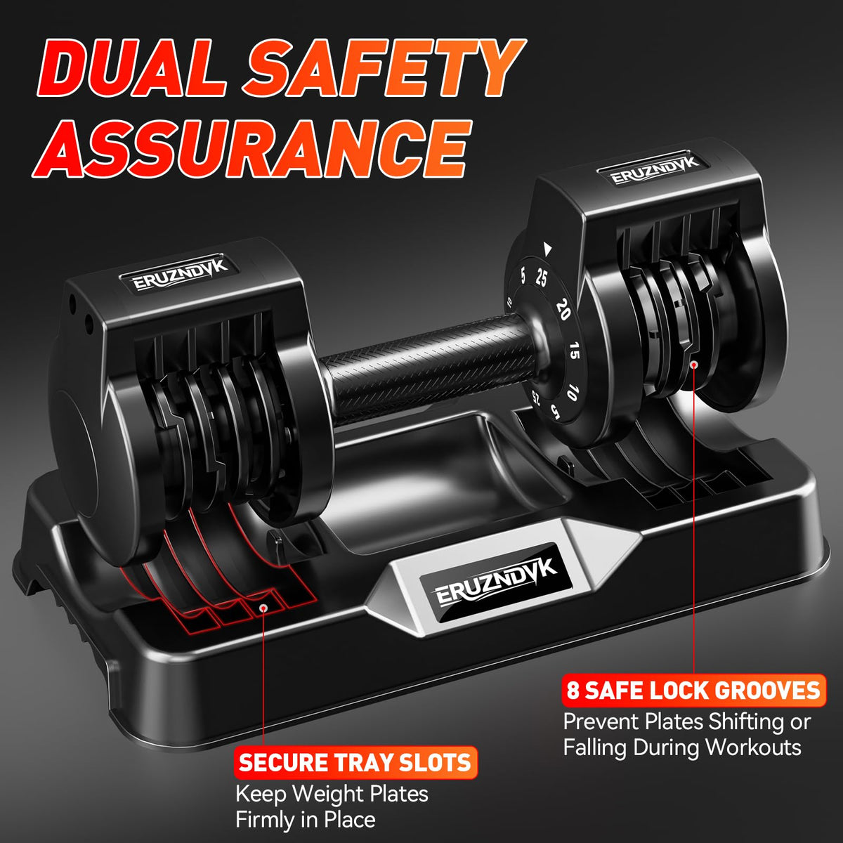 ERUZNDVK 25lb Adjustable Dumbbell Set - 5-in-1 Quick-Dial Free Weights with Non-Slip Handle & Storage Base, Pair