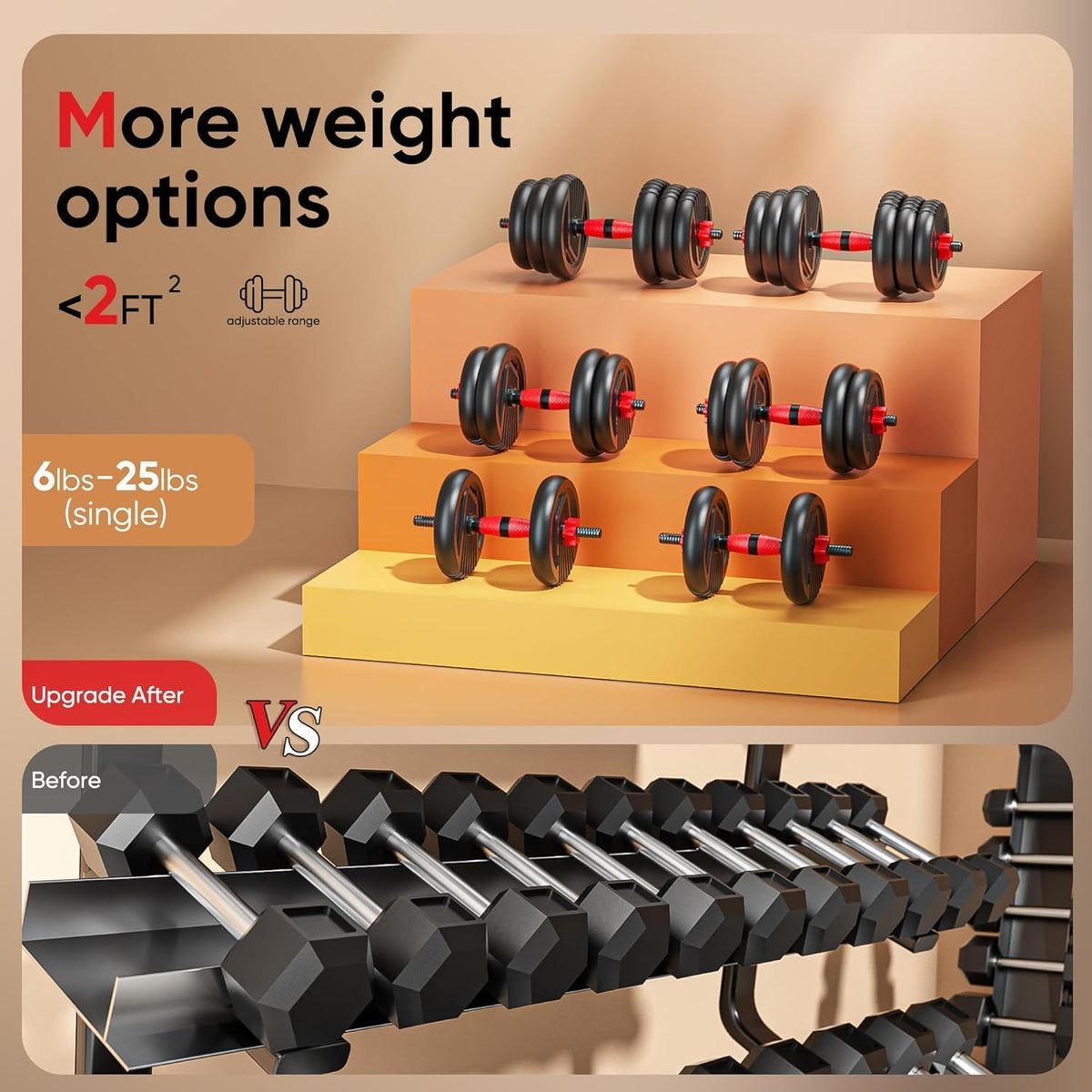 UNNMIIY Adjustable Dumbbells 20/30/45/70/90lbs 5-in-1 Multifunctional Free Weight Set with Barbell Kit