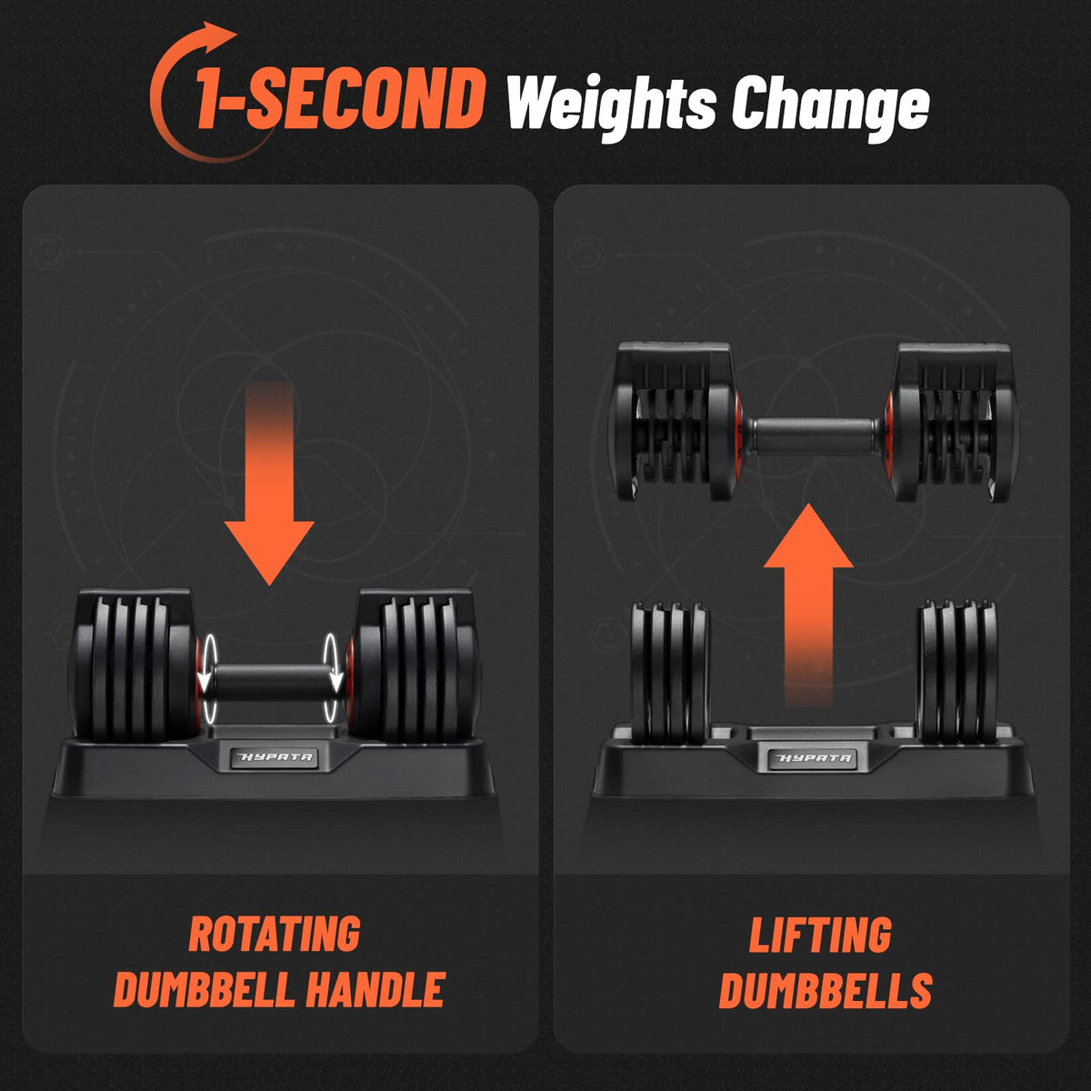 HYPATA 25 lbs Pair Adjustable Dumbbell Set with Tray - 5-in-1 Fast Weight Adjustment for Home Gym