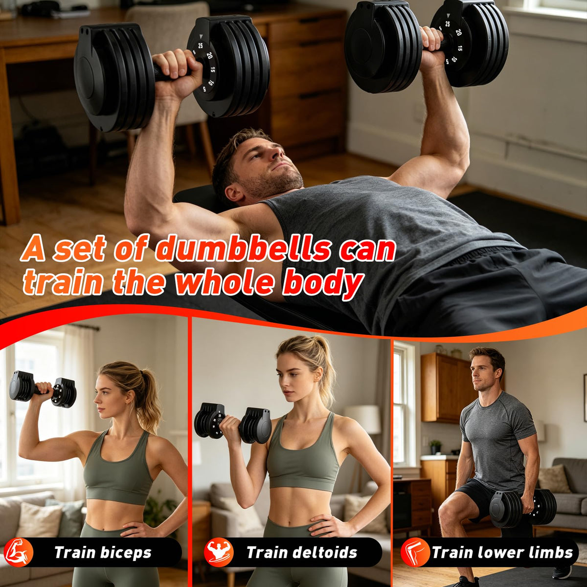 ERUZNDVK 25lb Adjustable Dumbbell Set - 5-in-1 Quick-Dial Free Weights with Non-Slip Handle & Storage Base, Pair