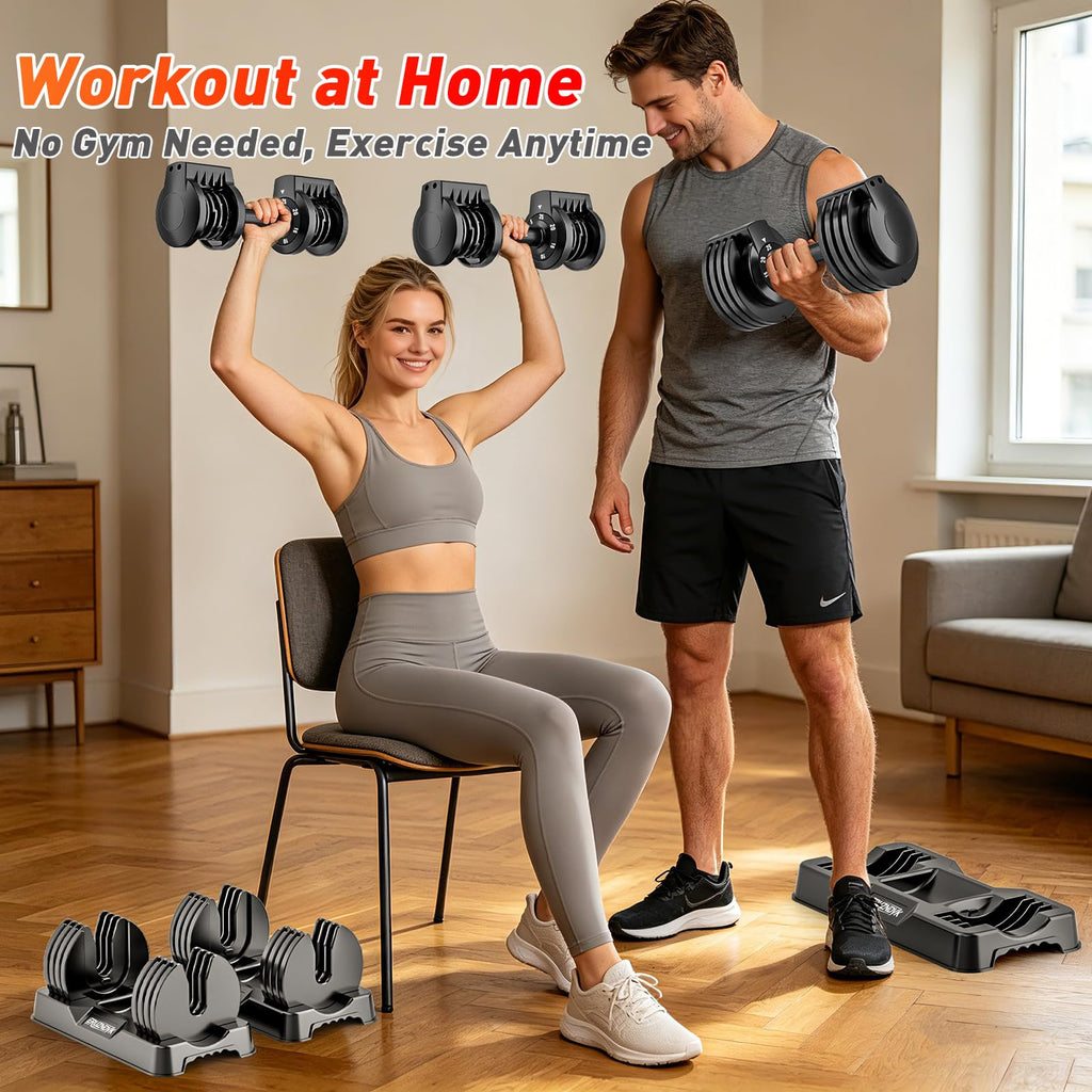 ERUZNDVK 25lb Adjustable Dumbbell Set - 5-in-1 Quick-Dial Free Weights with Non-Slip Handle & Storage Base, Pair