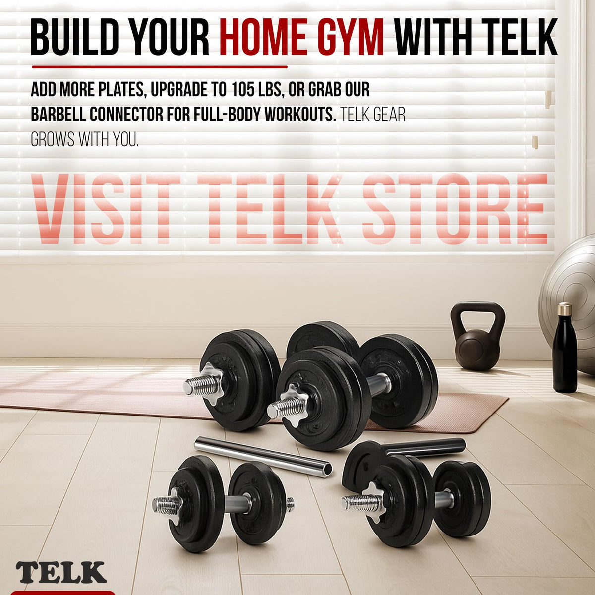 TELK Adjustable Dumbbell Set 200lb (100lb x 2) Cast Iron Home Gym Weight Set with Baked Enamel Plates