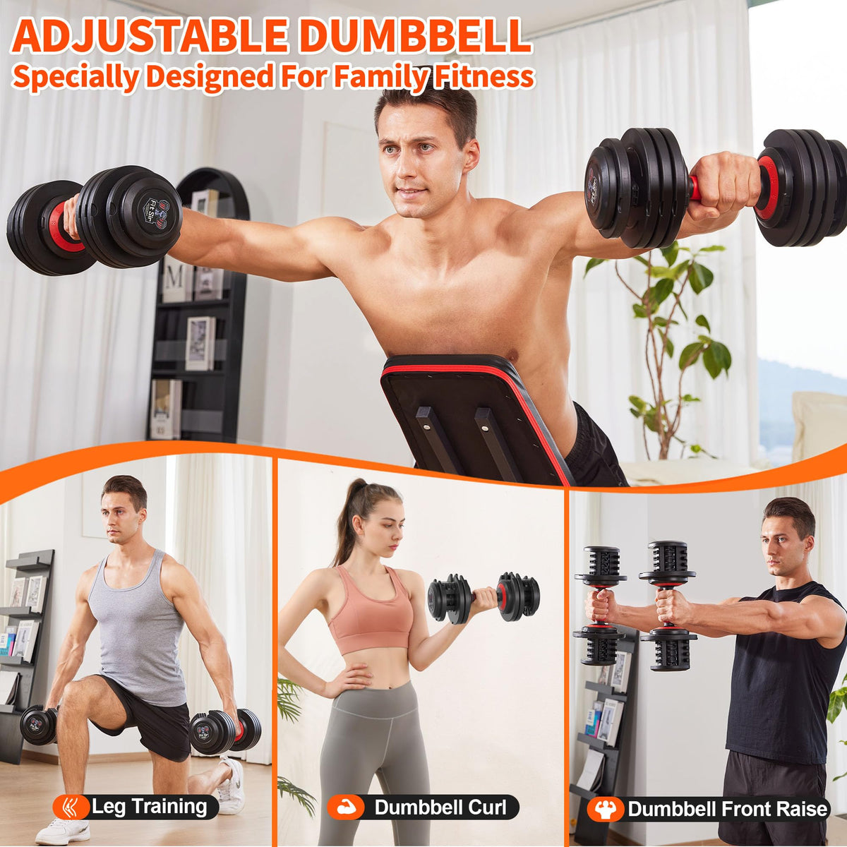 Fit Sir Adjustable Dumbbell Set 10-in-1 25LB Pair - Fast Adjust with Safety Lock & Storage Tray