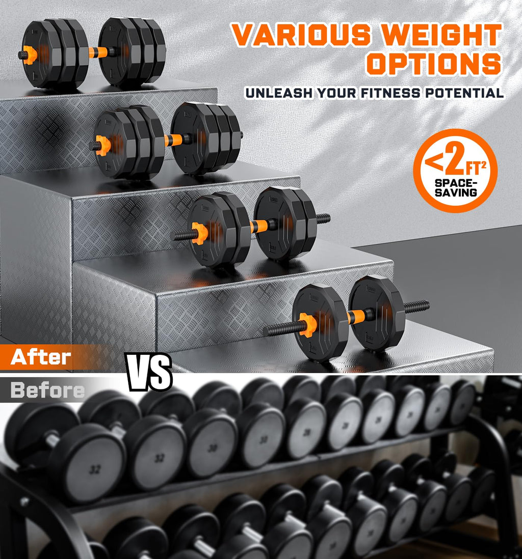 TYRSEN 5-in-1 Adjustable Dumbbells 88lbs - Barbell, Kettlebell, Push-Up Stand - Home Gym Weight Set