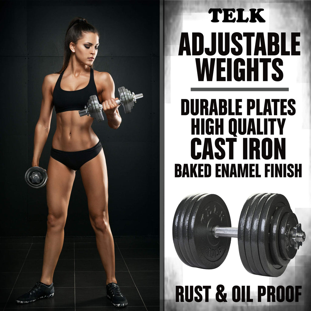 TELK Adjustable Dumbbell Set 200lb (100lb x 2) Cast Iron Home Gym Weight Set with Baked Enamel Plates