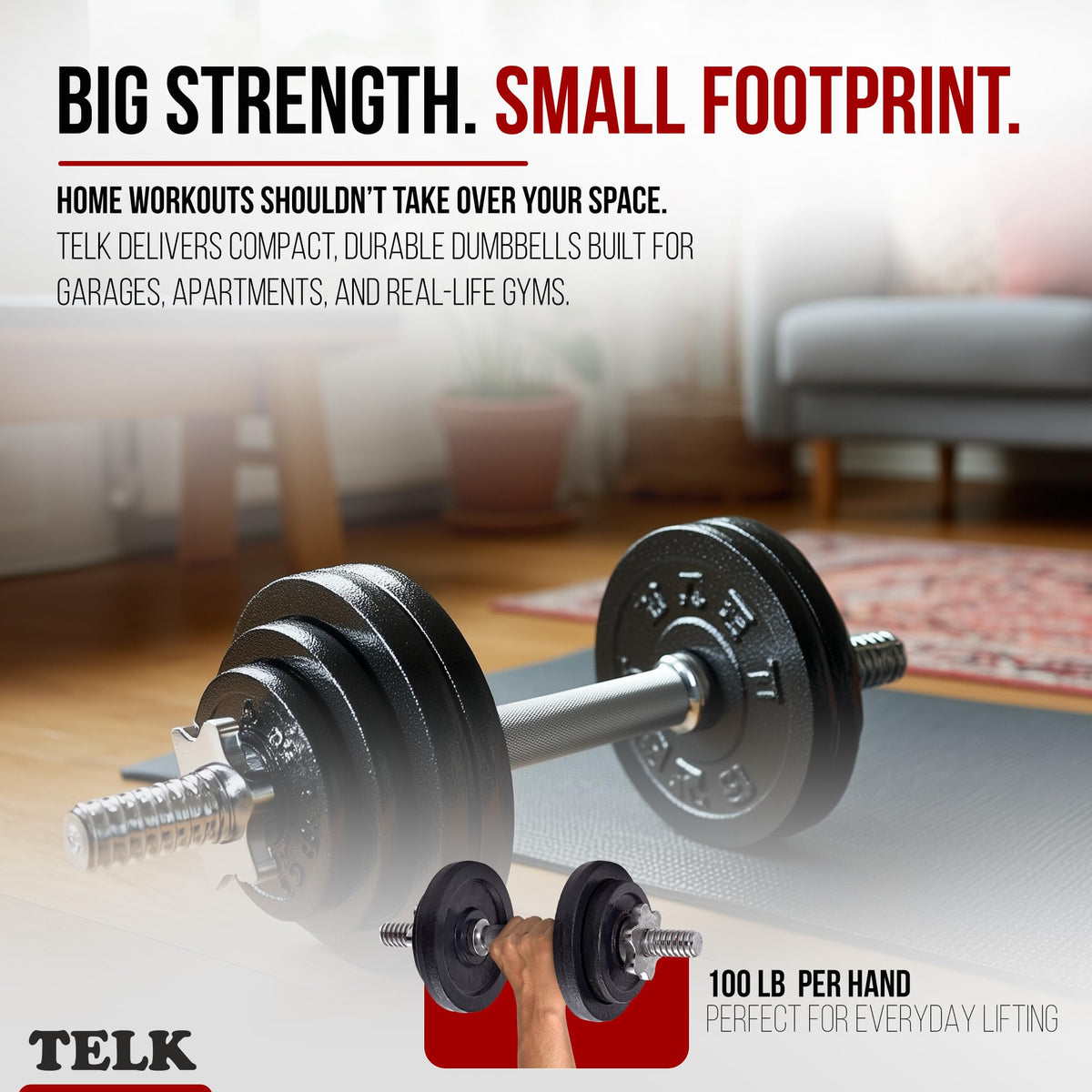 TELK Adjustable Dumbbell Set 200lb (100lb x 2) Cast Iron Home Gym Weight Set with Baked Enamel Plates