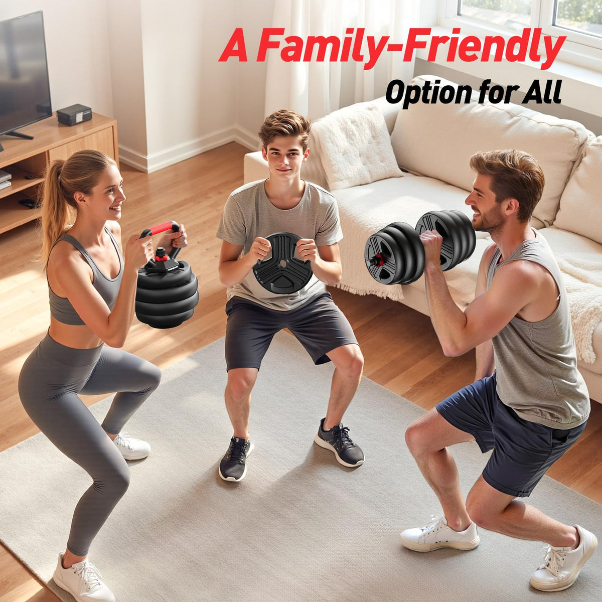 FITPLAM 70lbs Adjustable Dumbbell Set – 5-in-1 Home Gym with Dual-Lock Nuts, Barbell, Kettlebell, Push-Up Stand